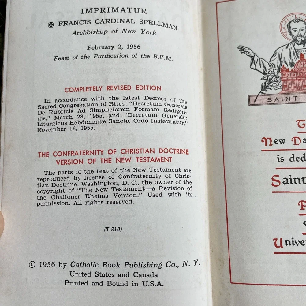 Saint Joseph Daily Missal 1956 Catholic Prayer Book Confraternity Revised Editio